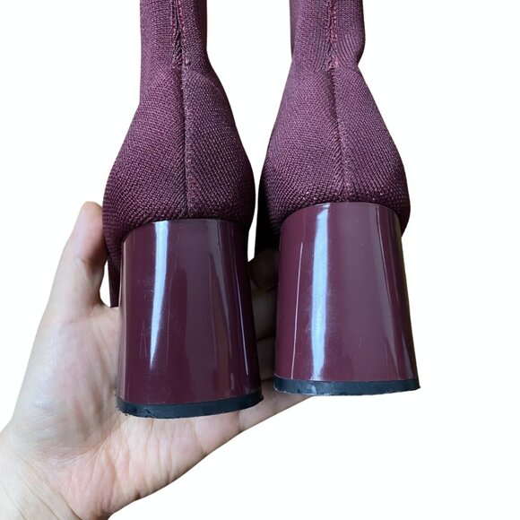 Zara Burgundy Sock Ankle Boots Stripe Booties Sz 41 - Picture 4 of 5
